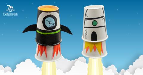 Photo of handmade rocket ships blasting off